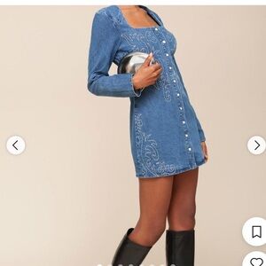 Avec Lea Filles western denim embroidered dress
